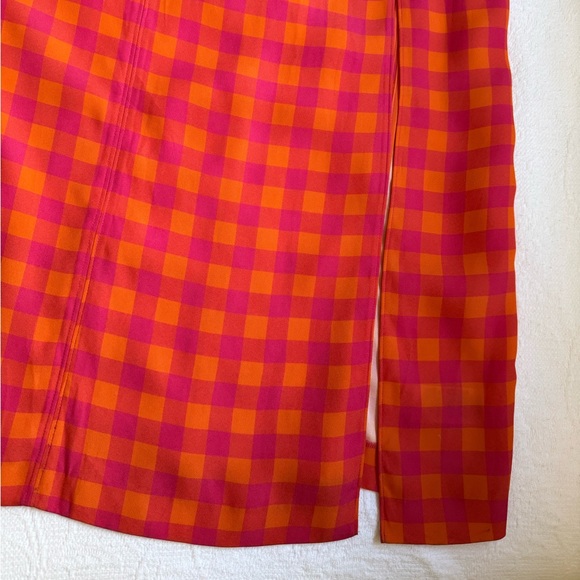 J. CREW Collection Invite Dress in Gingham Size 8 Vibrant Orange and Pink Midi - Picture 9 of 17